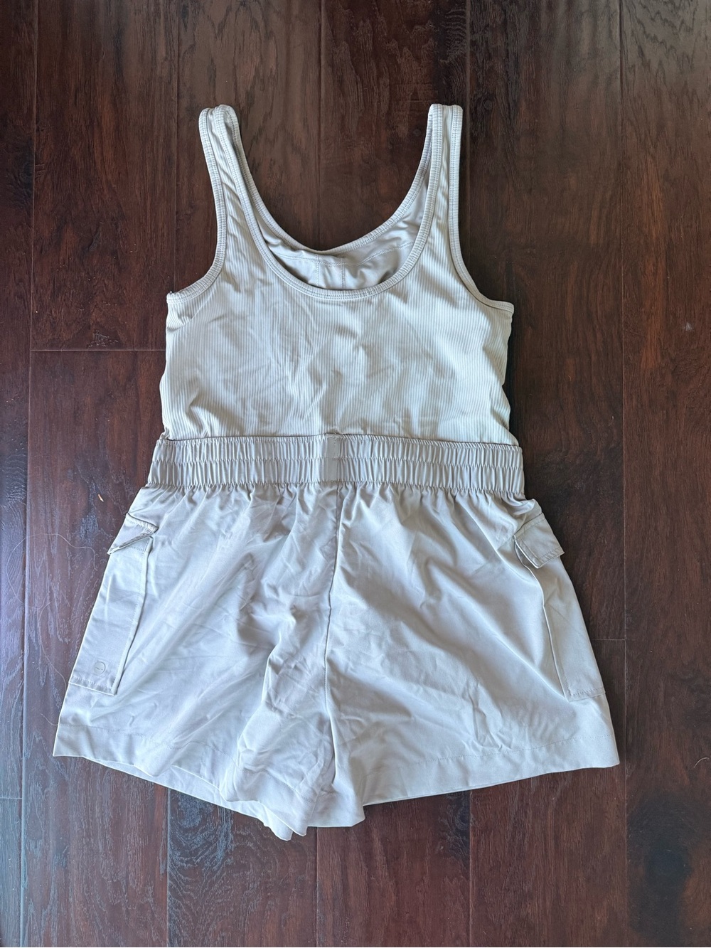 Avia Beige Tank Romper with Elastic Waist